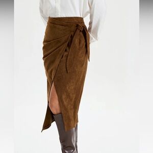 Brown Suede Wrap Skirt